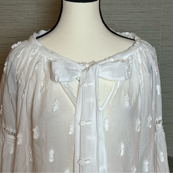 FARM RIO White Pineapple Embroidered Long Sleeve Boho Blouse Cotton Size Small - Picture 4 of 12